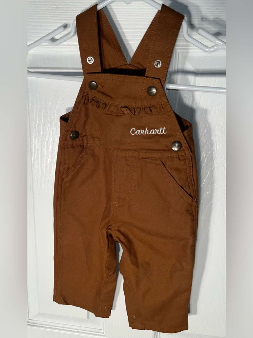 Carhartt Baby Girls Canvas Ruffle Front Brown Overalls Girls 9 Months